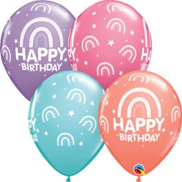 (image for) 11" Happy Birthday Boho Rainbow Latex Balloons 25pk