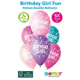 (image for) 13" Birthday Girl Retail Latex Balloons 6pk