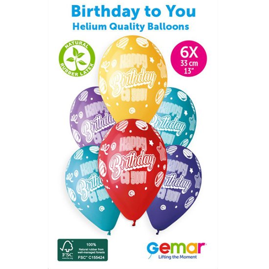 (image for) 13" Happy Birthday To You Retail Latex Balloons 6pk