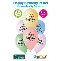 (image for) 13" Happy Birthday Pastel Retail Latex Balloons 6pk