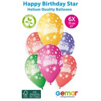 (image for) 13" Happy Birthday Stars Retail Latex Balloons 6pk