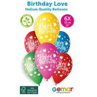 (image for) 13" Happy Birthday Love Retail Latex Balloons 6pk