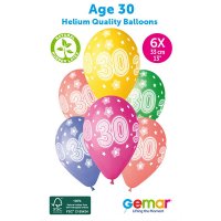 (image for) 13" Cosmic Stars Age 30 Retail Latex Balloons 6pk