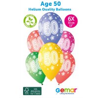 (image for) 13" Cosmic Stars Age 50 Retail Latex Balloons 6pk