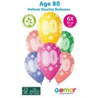 (image for) 13" Cosmic Stars Age 80 Retail Latex Balloons 6pk