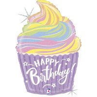 Happy Birthday Pastel Cupcake Supershape Balloons