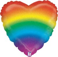 (image for) 18" Glitter Rainbow Heart Foil Balloons