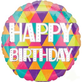 (image for) 18" Happy Birthday Colorful Triangles Foil Balloons