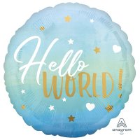 18" Blue Hello World Foil Balloons