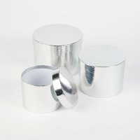 Set Of 3 Hat Boxes - Metallic Silver