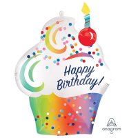 (image for) Happy Birthday Rainbow Ombre Cupcake Supershape Balloons
