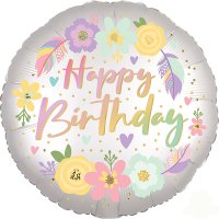 (image for) 18" Boho Happy Birthday Satin Flowers Foil Balloons