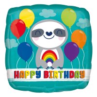 (image for) 18" Happy Birthday Sloth with Rainbow Foil Balloons