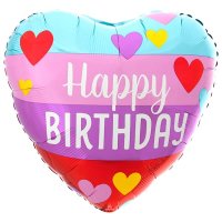 18" Happy Birthday Rainbow Hearts Foil Balloons