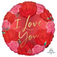 18" I Love You Circled In Roses Satin Foil Balloons