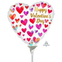 9" Happy Valentines Day Painterly Hearts Air Fill Balloons