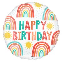 (image for) 18" Retro Rainbow Happy Birthday Foil Balloons