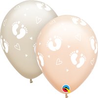 11" Baby Footprints And Hearts Latex Balloons 25pk