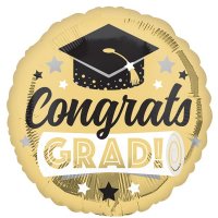 18" Congrats Grad Shiny Gold Foil Balloons