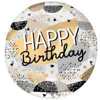 18" Happy Birthday Black & Gold Clearz Balloons