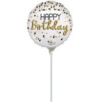 (image for) 9" Black, Silver Gold Dots Birthday Air Fill Foil Balloons