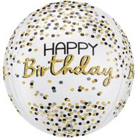 (image for) 15" Black, Silver & Gold Birthday Orbz Foil Balloons