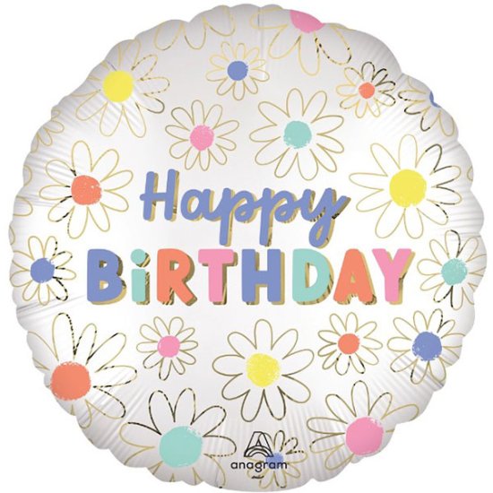 (image for) 18" Satin Happy Birthday Daisies Foil Balloons