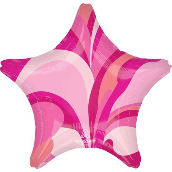 (image for) 19" Pink Macro Marble Star Shape Foil Balloons