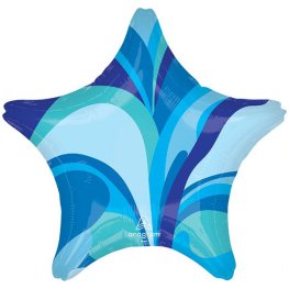 (image for) 19" Blue Macro Marble Star Shape Foil Balloons