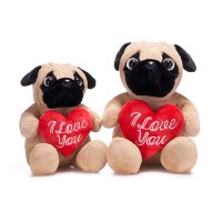 (image for) 25cm Sitting Pug With Red Heart Plush Toy