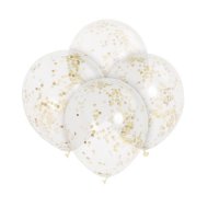 12" Clear Latex Balloons With Gold Confetti 6pk