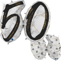(image for) 50 Black Marble Mate Shape Number Balloons