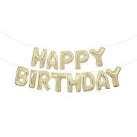 14" Happy Birthday Champagne Gold Letter Balloons Banner Kit