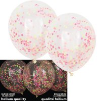 12" Clear Latex Balloons With Neon Confetti 6pk