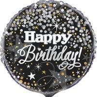 (image for) 18" Black Glittering Happy Birthday Foil Balloons