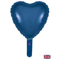 9" Navy Blue Heart Self Sealing Foil Balloons 5pk