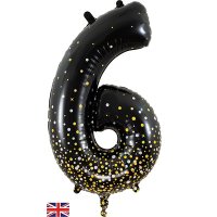 (image for) 34" Black & Gold Sparkling Fizz Number 6 Shape Balloons
