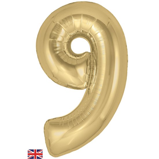 (image for) Oaktree 34" Gold Silk Number 9 Shape Balloons