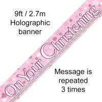 (image for) On Your Christening Pink Holographic Dot Banner