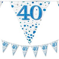 Happy 40th Birthday Blue Sparkling Fizz Party Bunting
