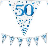 Happy 50th Birthday Blue Sparkling Fizz Party Bunting