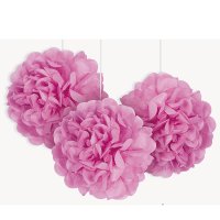 (image for) 9" Hot Pink Puff Tissue Decoration 3pk