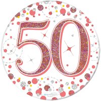 (image for) 50th Birthday Sparkling Fizz Rose Gold Holographic Badge