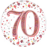 (image for) 70th Birthday Sparkling Fizz Rose Gold Holographic Badge