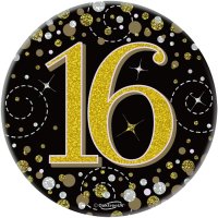 (image for) 16th Birthday Sparkling Fizz Black & Gold Holographic Badge