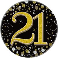 (image for) 21st Birthday Sparkling Fizz Black & Gold Holographic Badge