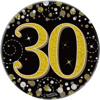 (image for) 30th Birthday Sparkling Fizz Black & Gold Holographic Badge