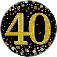 40th Birthday Sparkling Fizz Black & Gold Holographic Badge