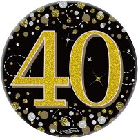 (image for) 40th Birthday Sparkling Fizz Black & Gold Holographic Badge