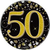 50th Birthday Sparkling Fizz Black & Gold Holographic Badge